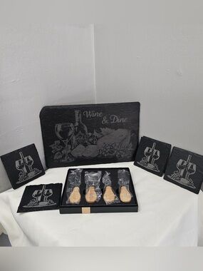 Wine & Dine Black Slate Charcuterie Serving Set
